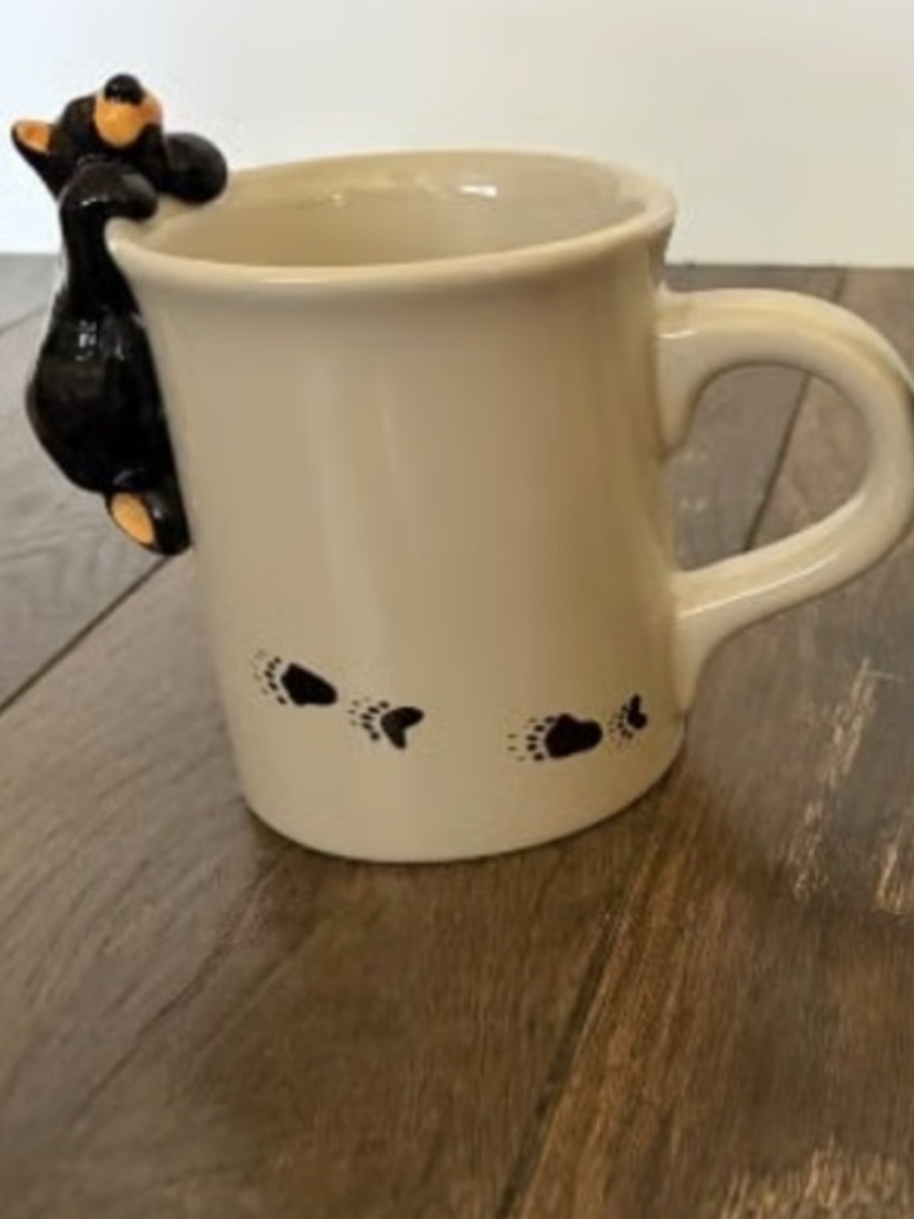 Cream Ceramic Mug with Black Bear Climber Accent